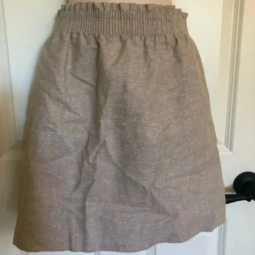 𝅺Metallic brown and silver mod elastic‎ waist skirt M